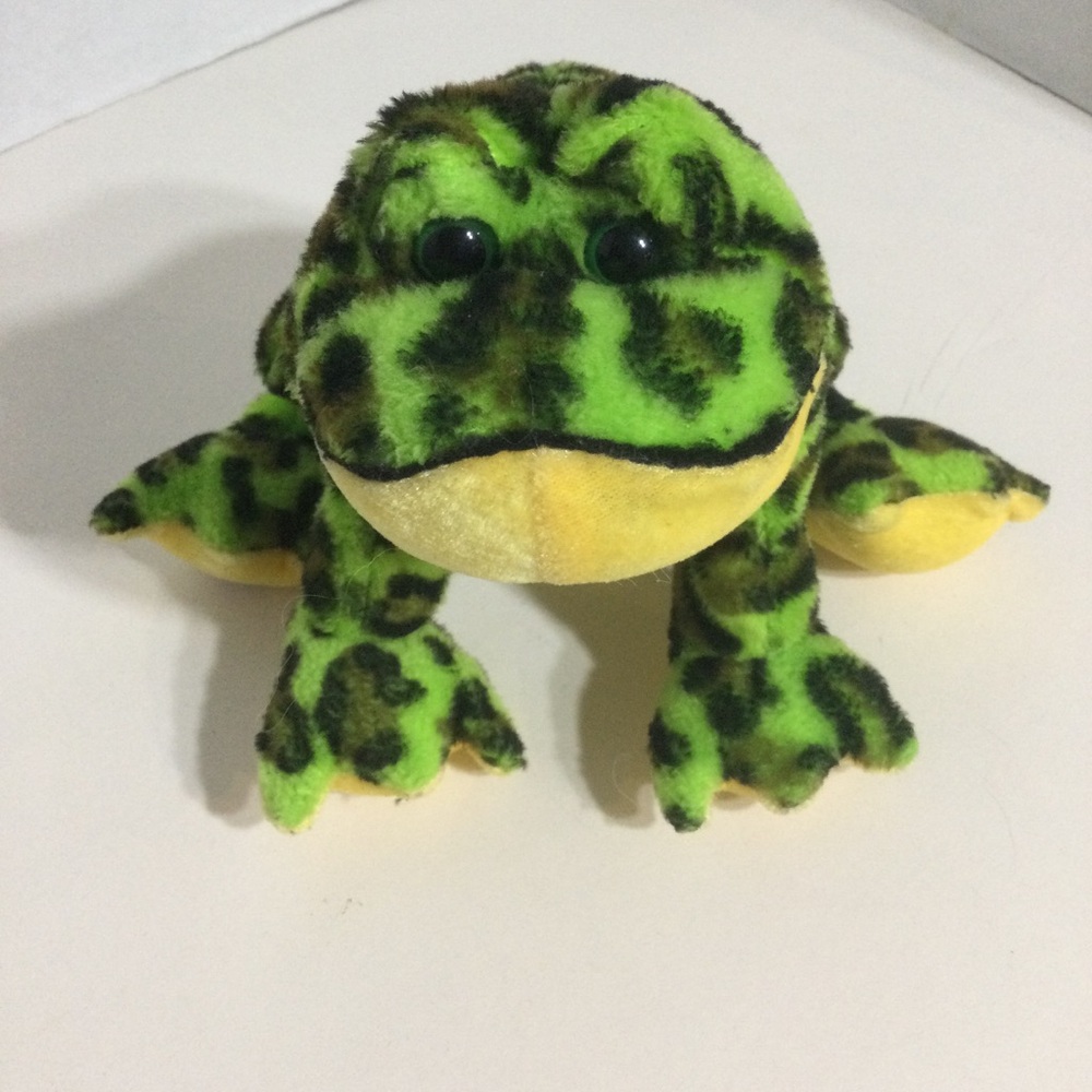 GANZ WEBKINZ BULL FROG PLUSH  GREEN BLACK YELLOW  8”   NO CODE